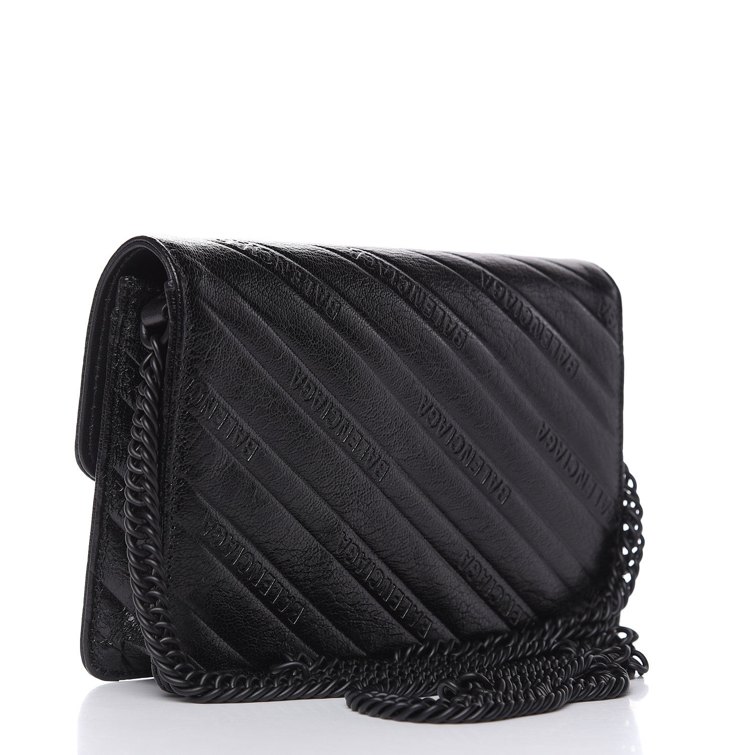 Balenciaga Shiny Goatskin Logo Embossed Monochrome BB Wallet On Chain Black 3 of 7