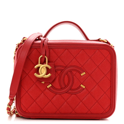 Chanel Caviar Quilted Medium CC Filigree Vanity Case Red 1 of 14