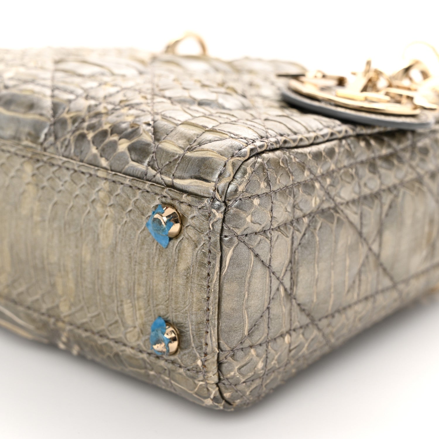 Christian Dior Metallic Snakeskin Cannage Mini Lady Dior Silver 10 of 10