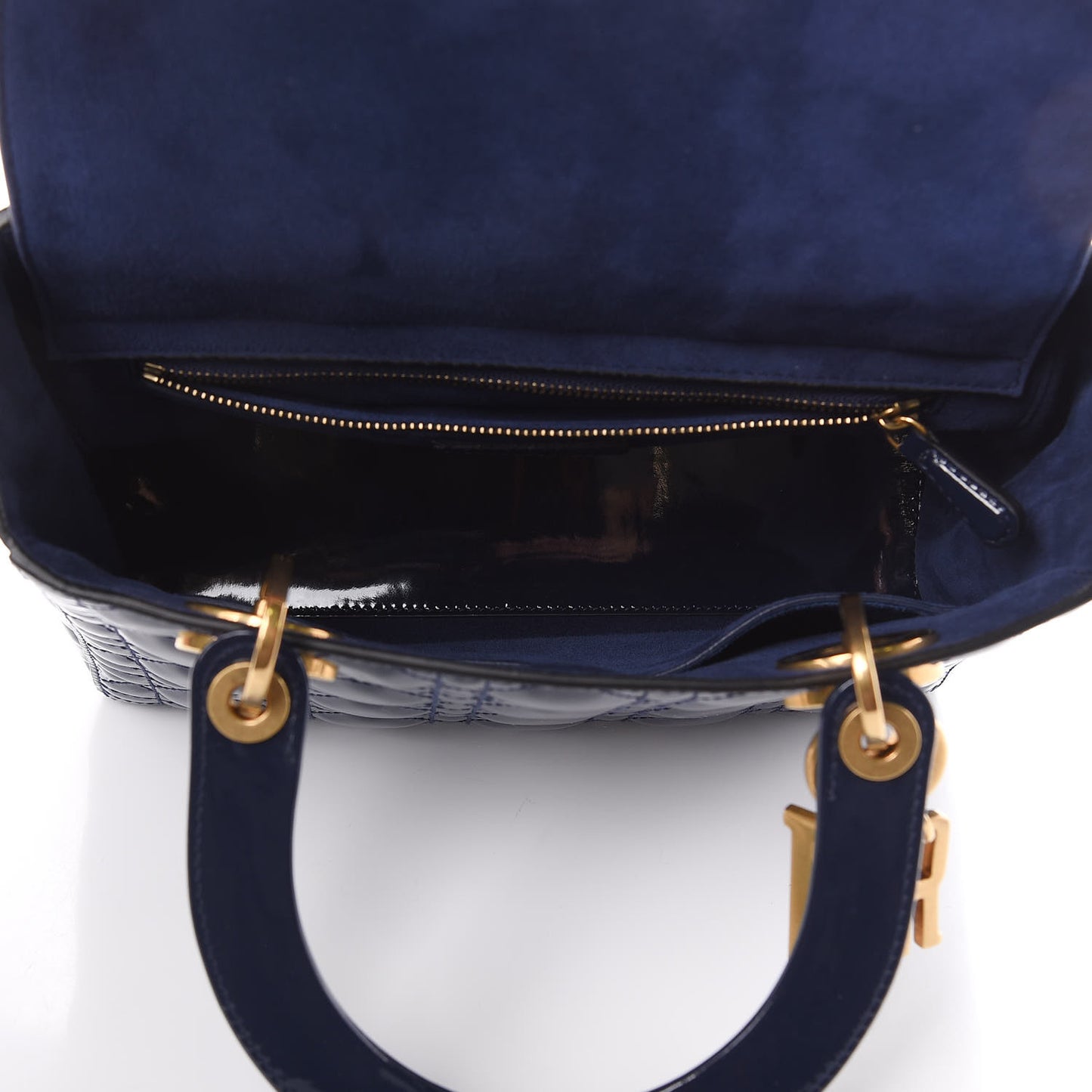 Patent Cannage Medium Lady Dior Navy Blue