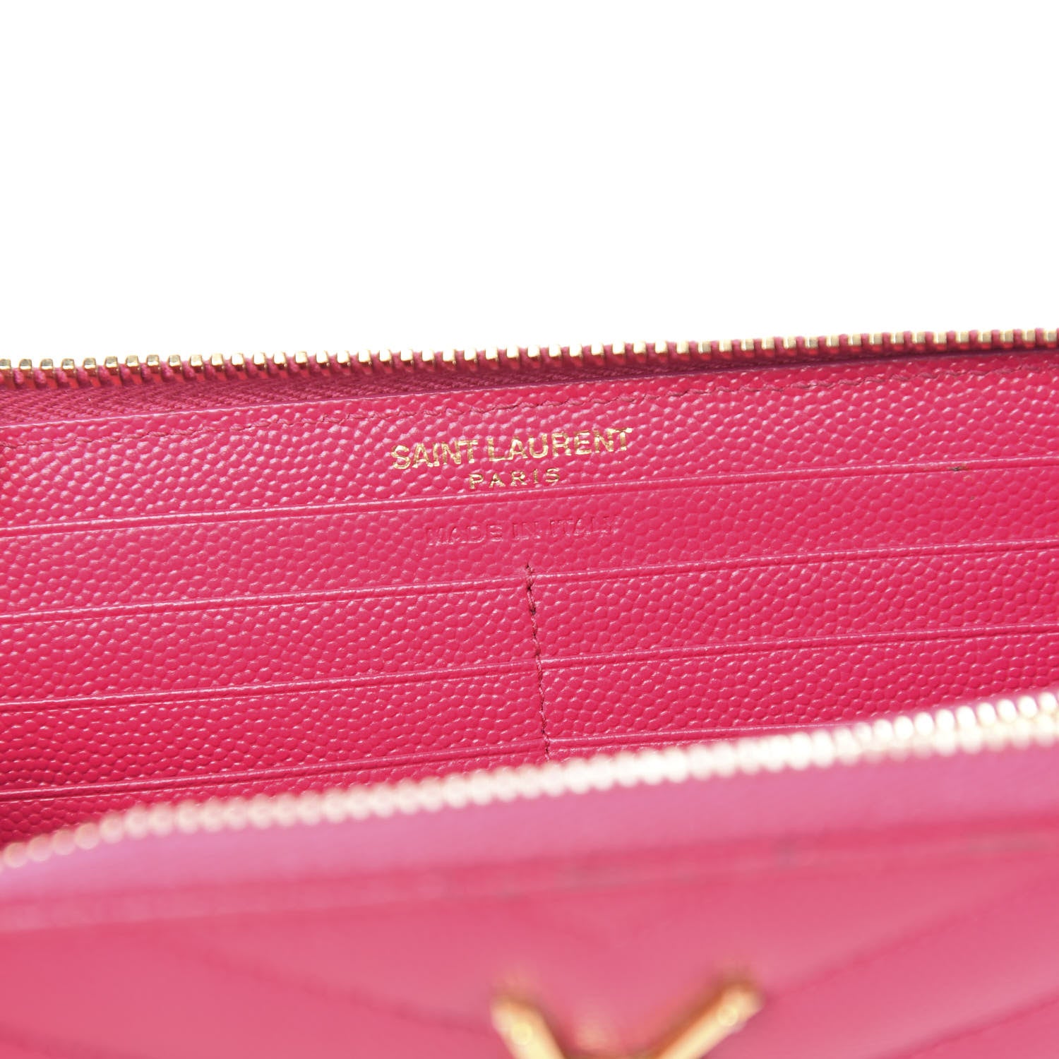 Saint Laurent Grain De Poudre Matelasse Chevron Monogram Zip Around Wallet Fuchsia 5 of 10