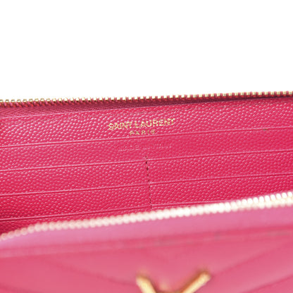 Saint Laurent Grain De Poudre Matelasse Chevron Monogram Zip Around Wallet Fuchsia 5 of 10