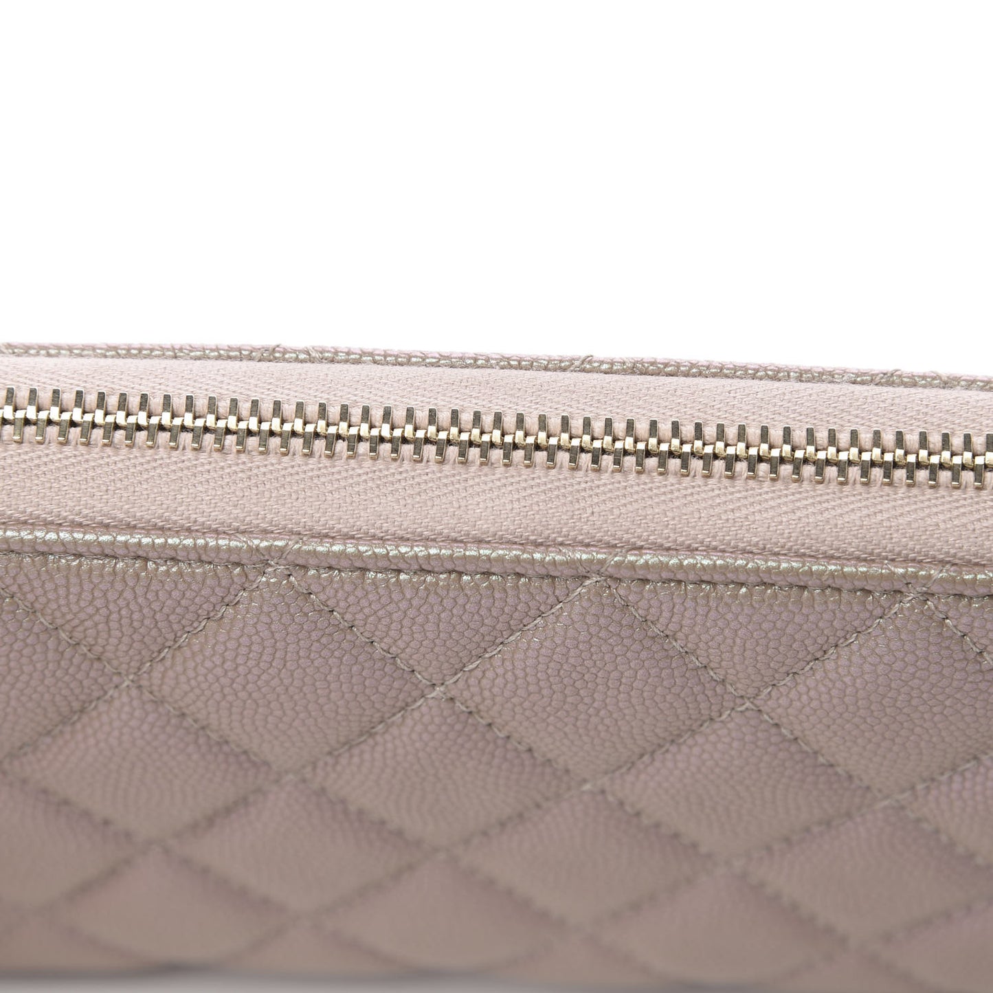 Iridescent Caviar Quilted Long Zip Around Wallet Beige