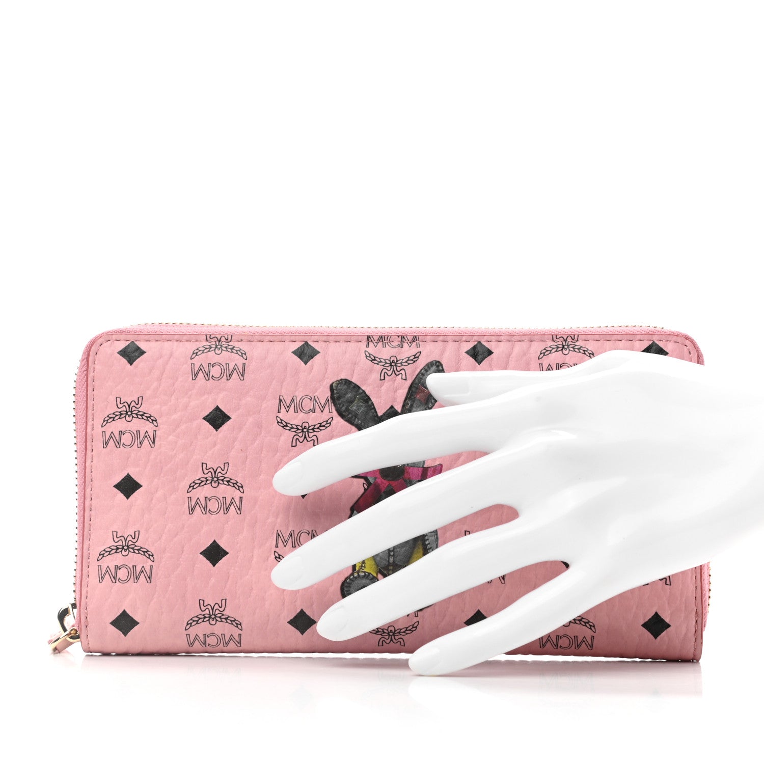 MCM Visetos Rabbit Zip Around Large Wallet Pink 2 of 7