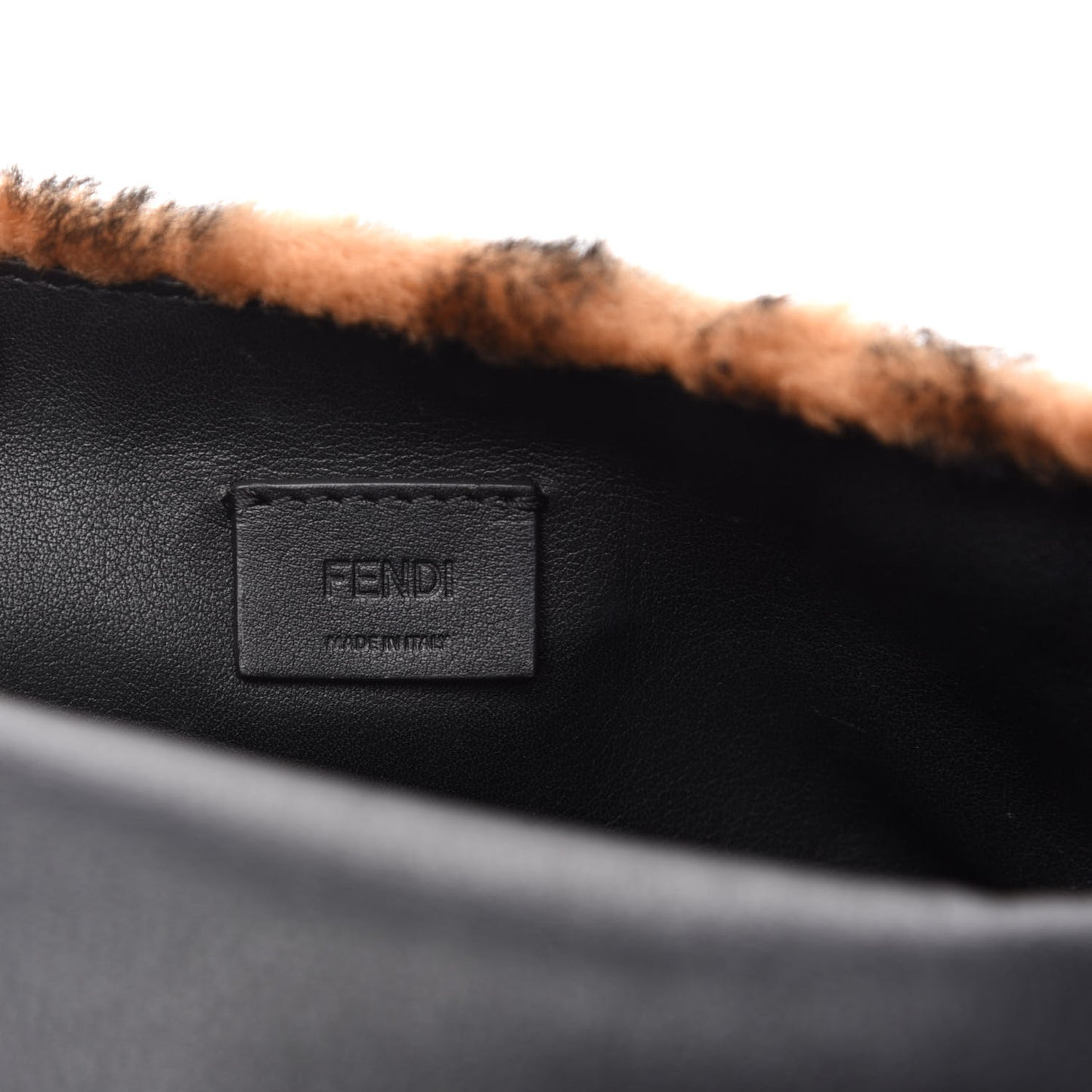 Shearling Vitello Dolce Macro FF 1974 Mini Baguette Tobacco Black