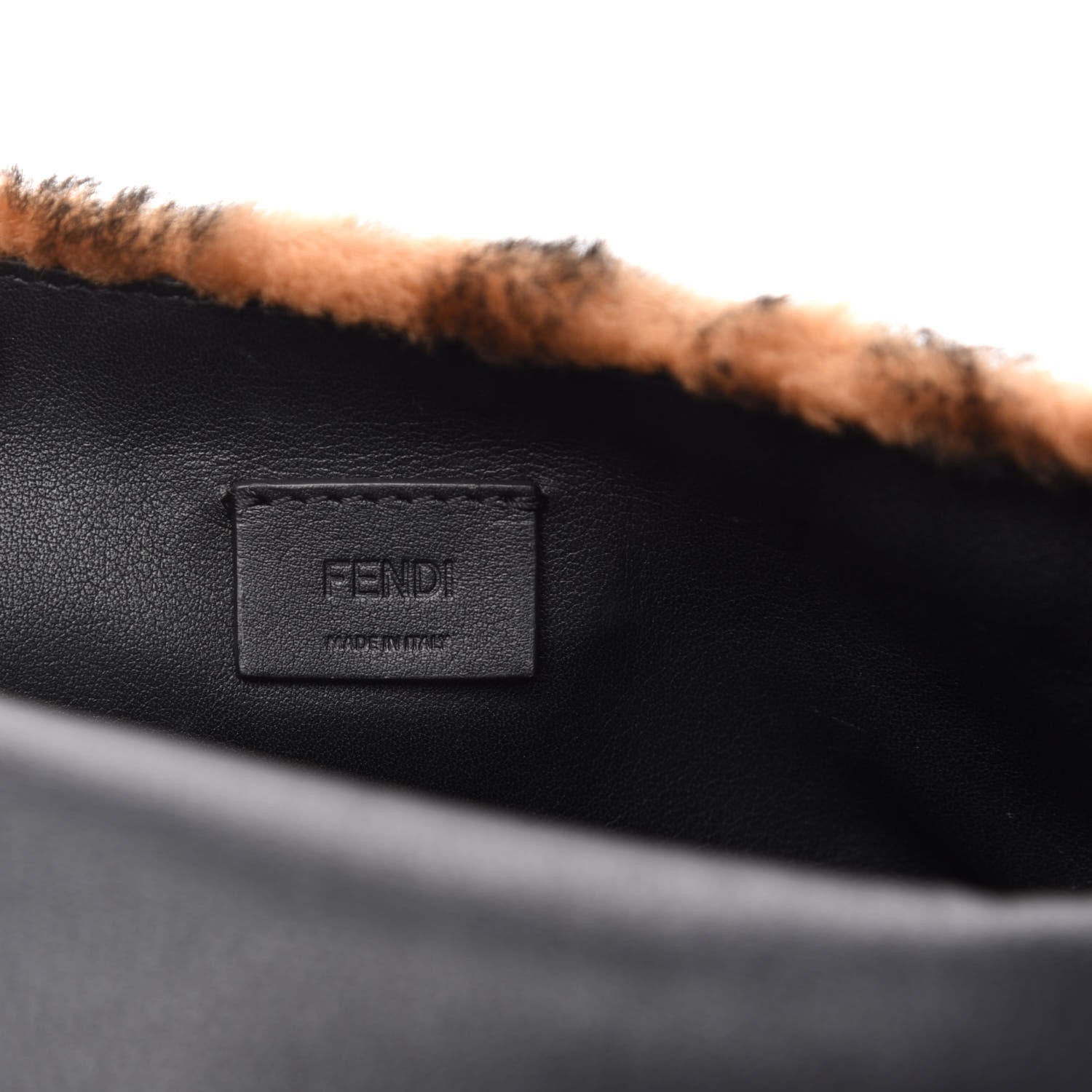 Fendi Shearling Vitello Dolce Macro FF 1974 Mini Baguette Tobacco Black 9 of 11