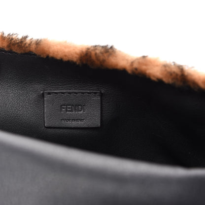 Fendi Shearling Vitello Dolce Macro FF 1974 Mini Baguette Tobacco Black 9 of 11