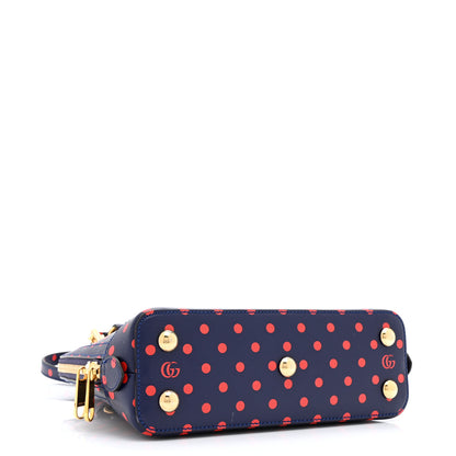 Gucci Shangai Calfskin Polka Dot Small Horsebit 1955 Top Handle Bag Blue Red 4 of 10