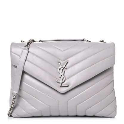 Saint Laurent Calfskin Y Quilted Monogram Medium Loulou Chain Satchel Granite 1 of 12
