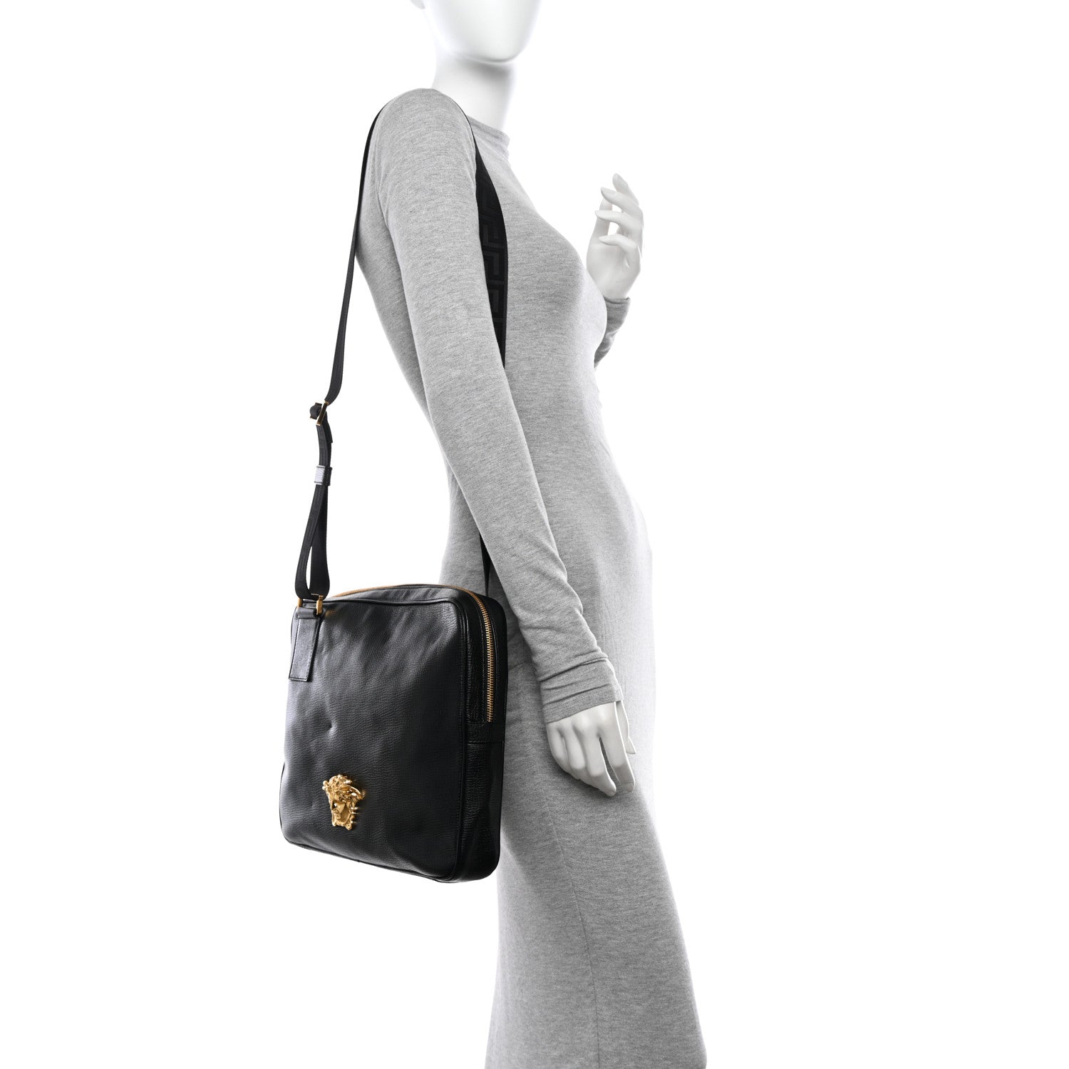 Versace Grained Calfskin Medusa Head Shoulder Bag Black 2 of 11