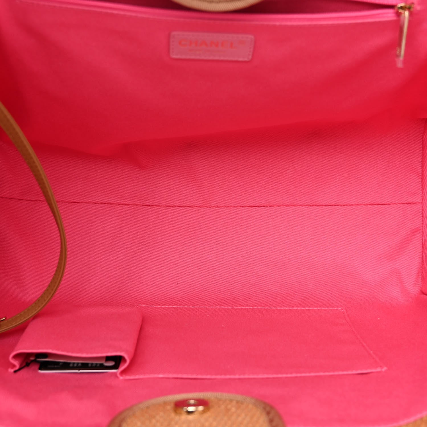 Chanel Straw Raffia Calfskin Striped Large Deauville Tote Dark Beige Fuchsia Navy Blue 5 of 10