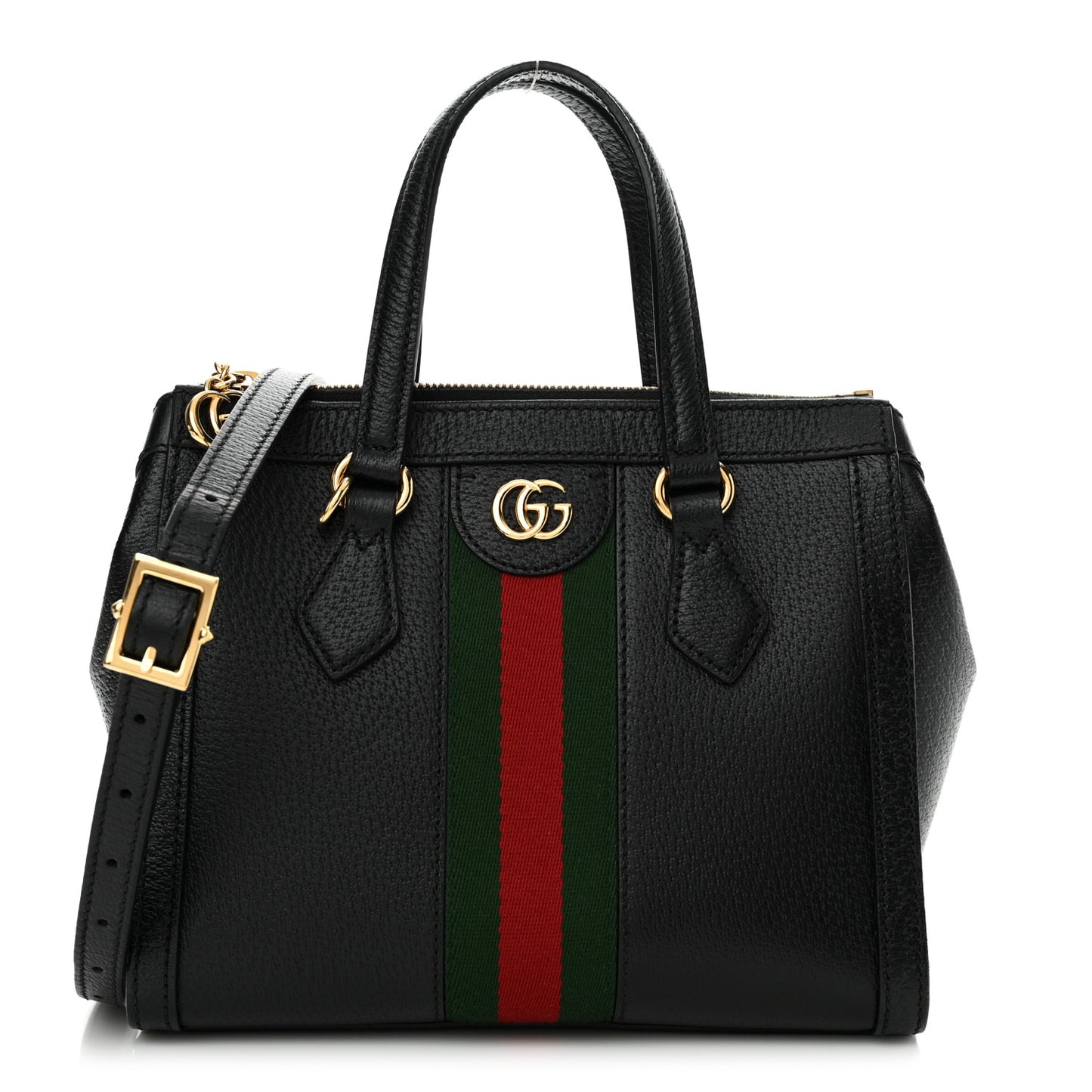 Textured Calfskin Web Small Ophidia Tote Bag Black