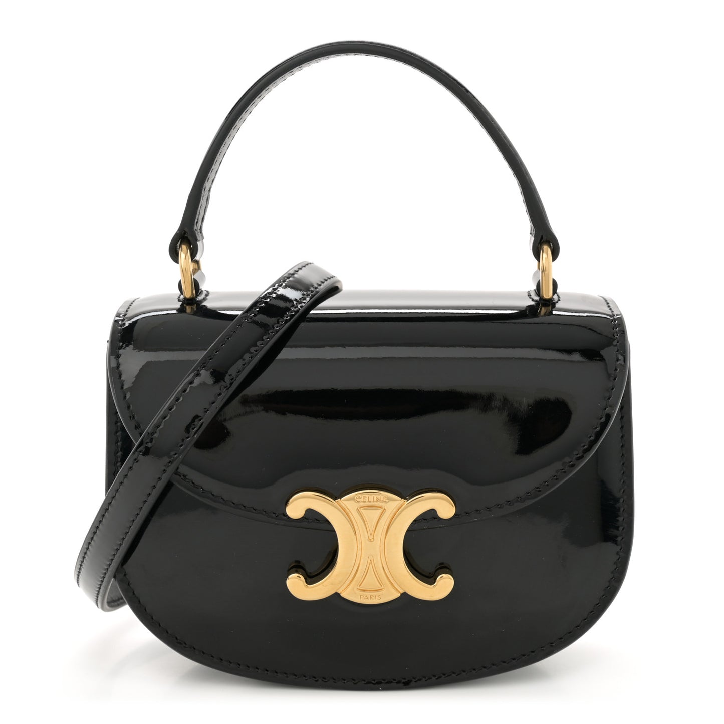 Patent Calfskin Triomphe Mini Besace Clea Black