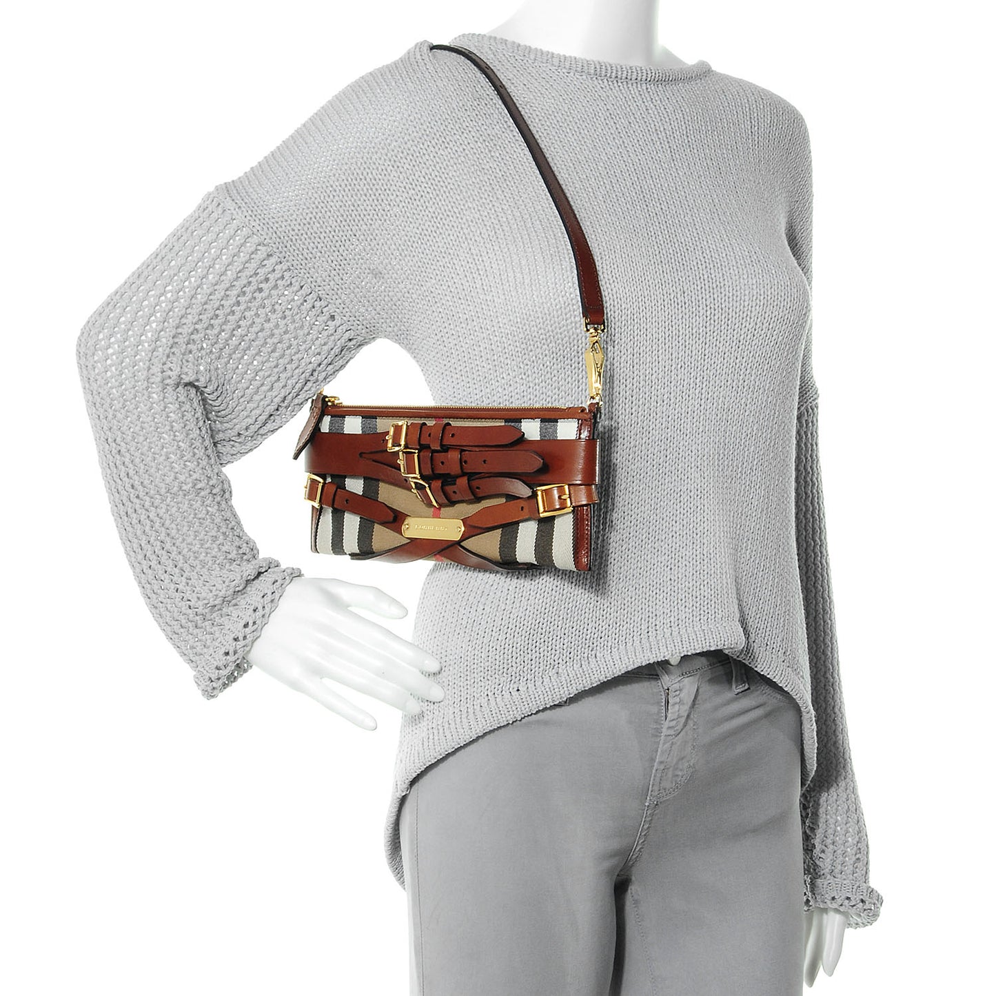 House Check Bridle Calfskin Mini Parmoor Clutch Bag Dark Tan
