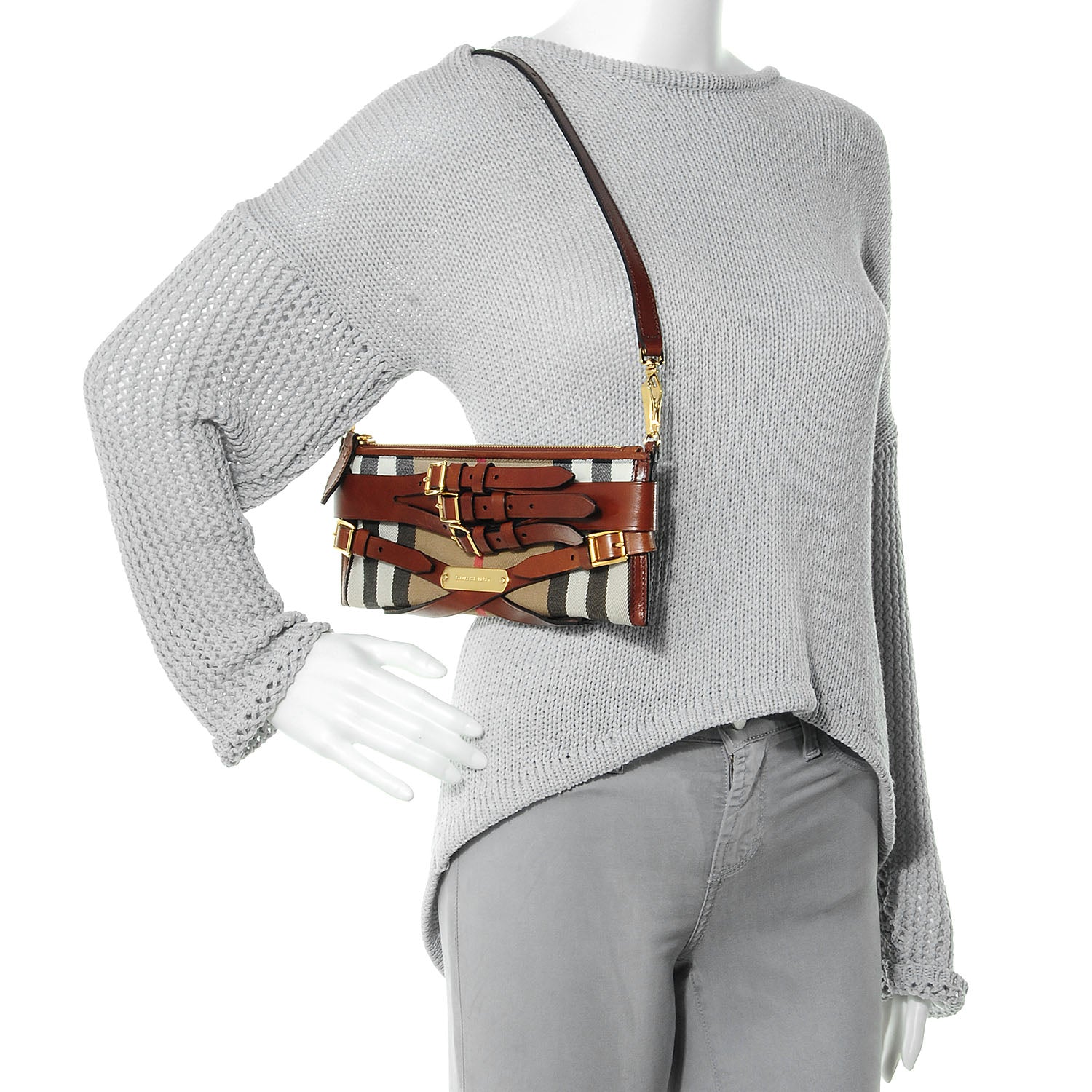 Burberry House Check Bridle Calfskin Mini Parmoor Clutch Bag Dark Tan 2 of 9