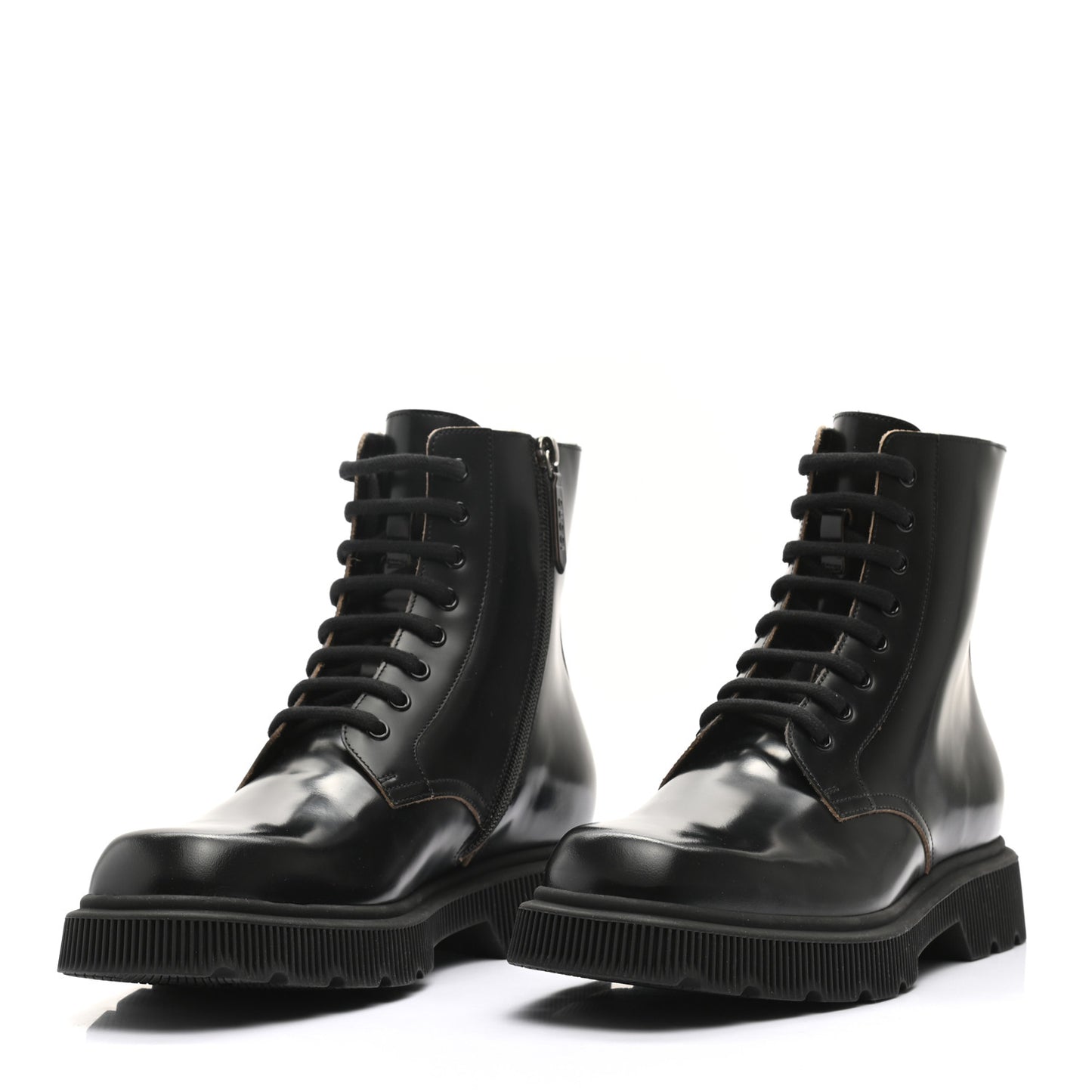 Calfskin Mens Double G Lace Up Boots 7 Black