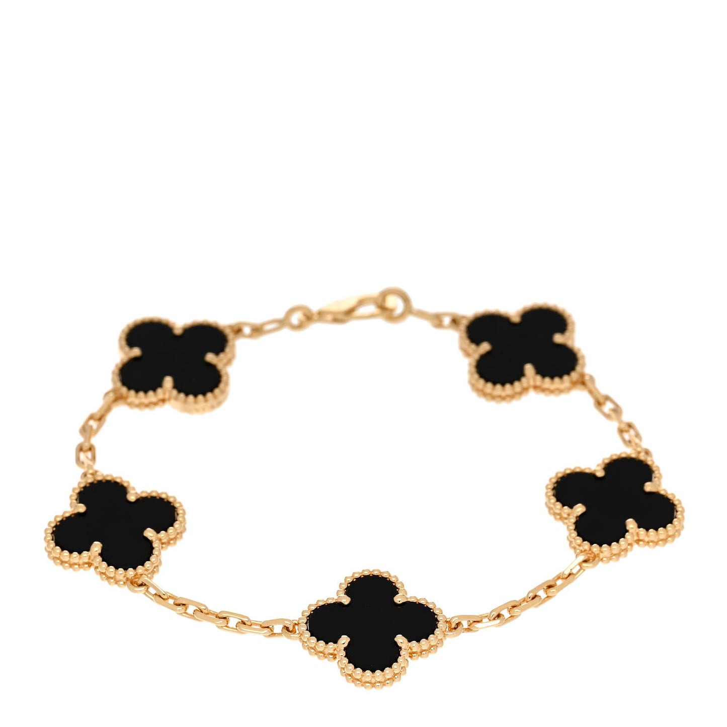 18K Yellow Gold Black Onyx 5 Motifs Vintage Alhambra Bracelet