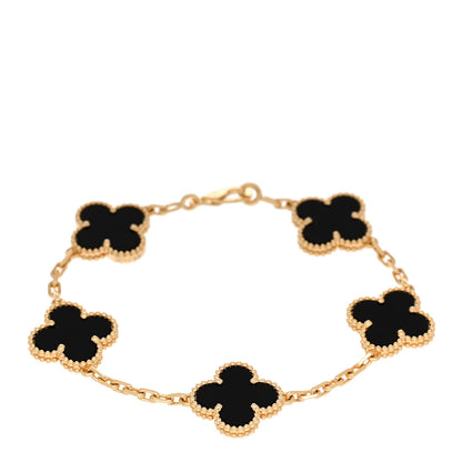 Van Cleef & Arpels 18K Yellow Gold Black Onyx 5 Motifs Vintage Alhambra Bracelet 1 of 5