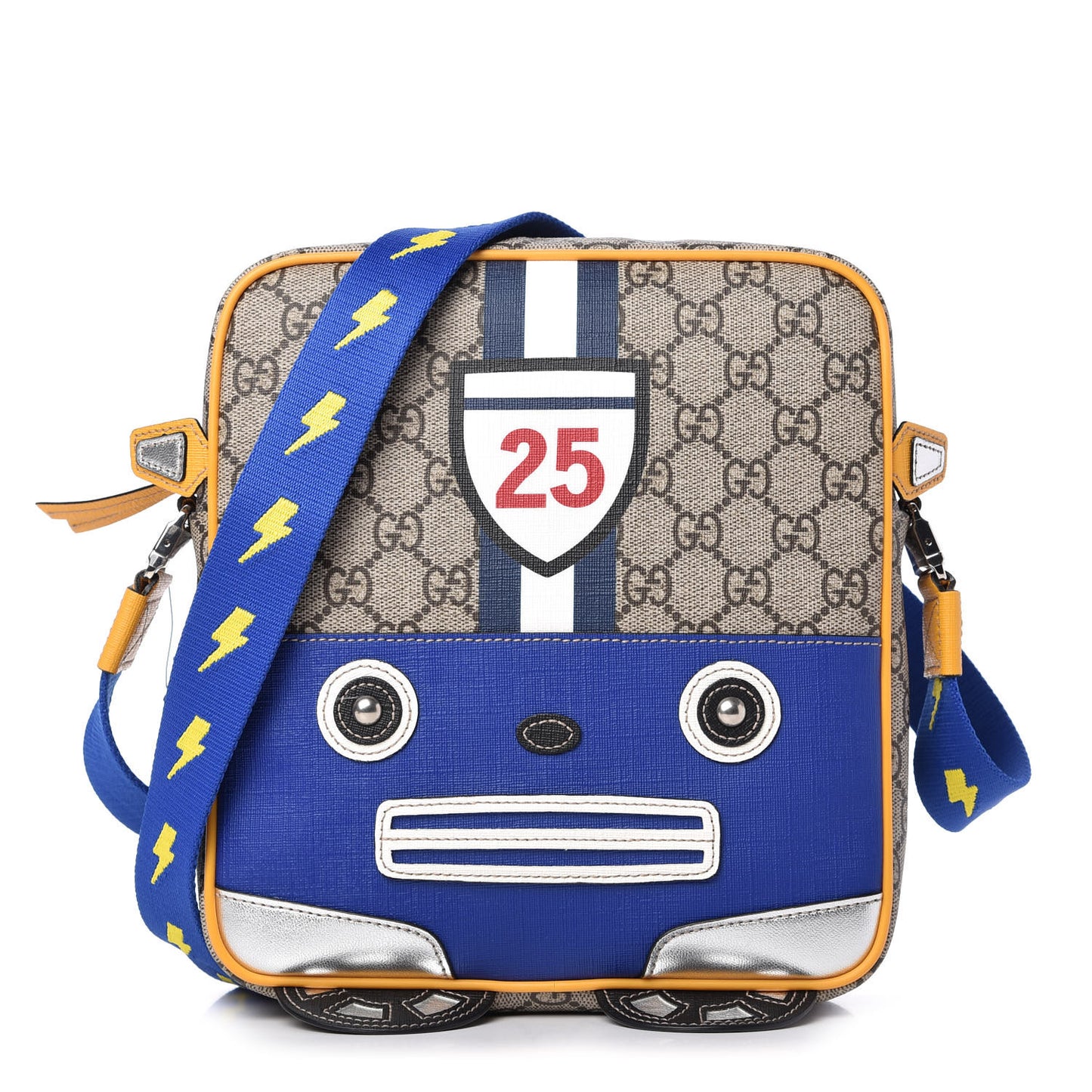 GG Supreme Monogram Kids Car Crossbody Bag Blue Yellow