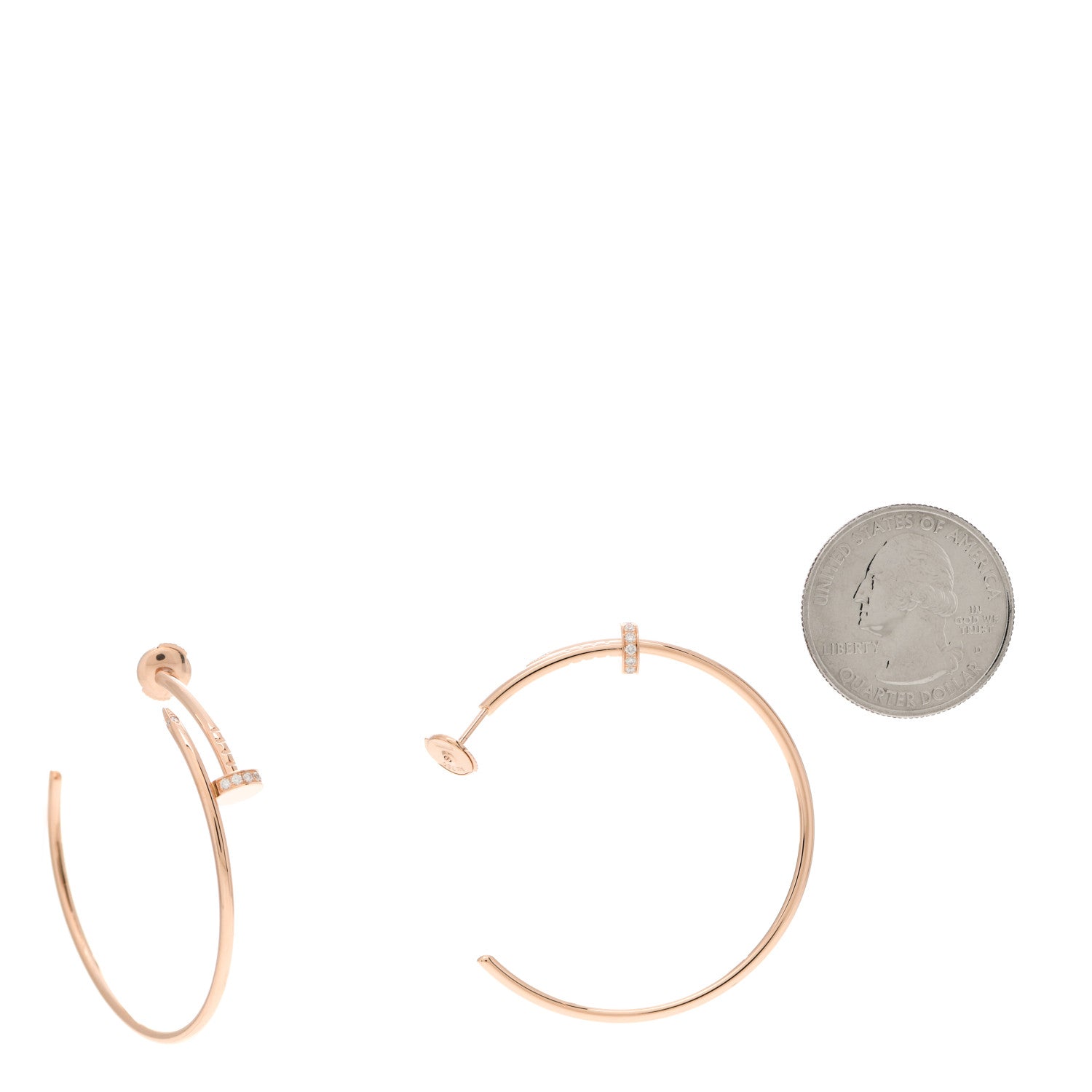 Cartier 18K Pink Gold Diamond Juste Un Clou Hoop Earrings 2 of 5