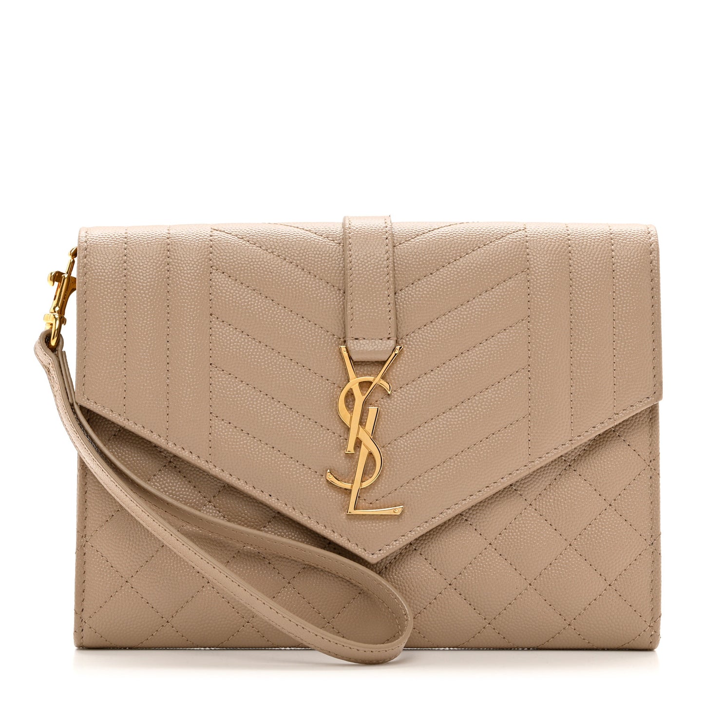 Grain De Poudre Textured Mixed Matelasse Triquilt Monogram Clutch Dark Beige
