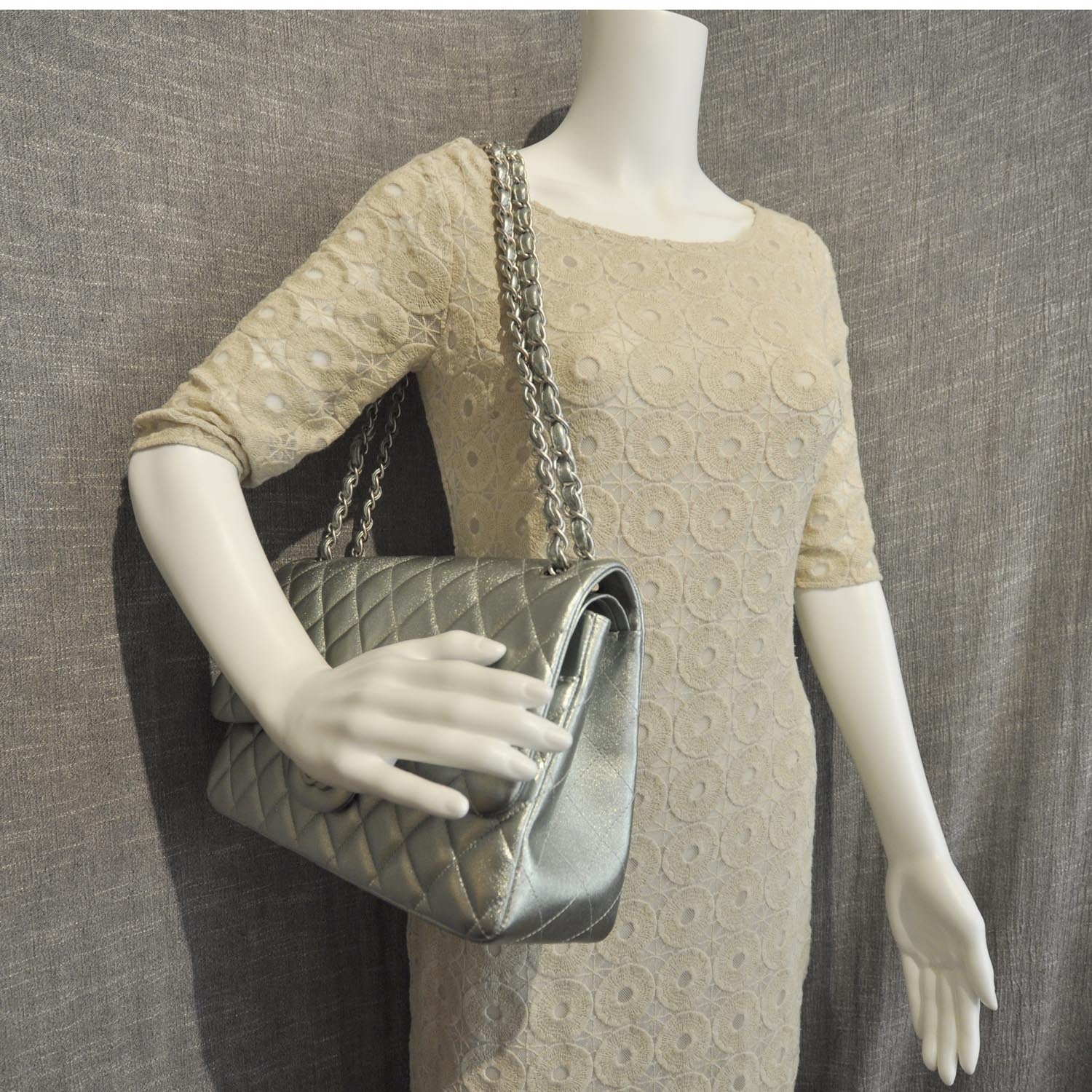 Chanel Lambskin Quilted Jumbo Flap Metallic Teal 2 of 9