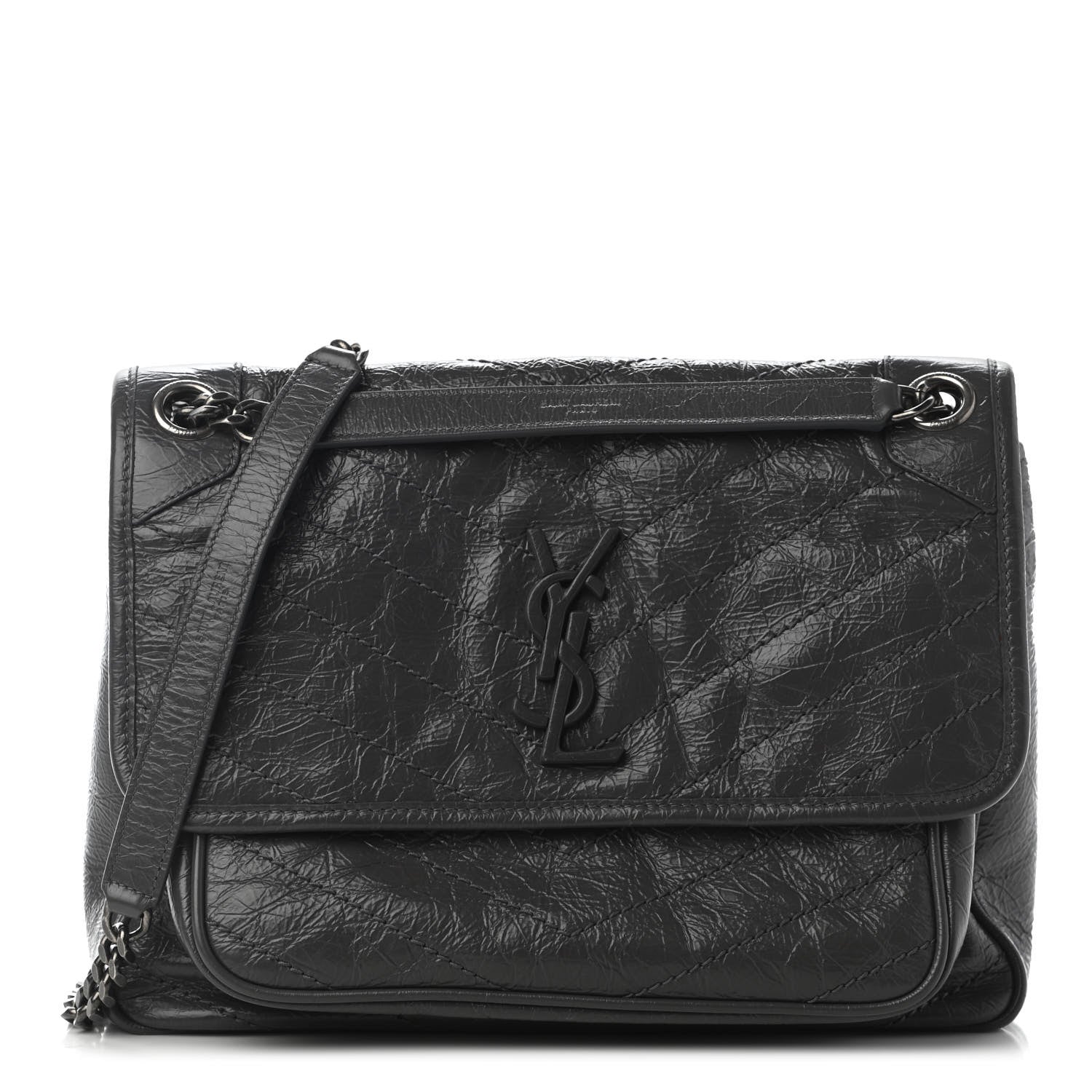 Saint Laurent Crinkled Calfskin Matelasse Monogram Medium Niki Chain Satchel Asphalt 1 of 10