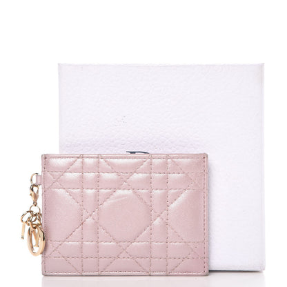 Christian Dior Metallic Lambskin Cannage Lady Dior Card Holder Pink 8 of 8