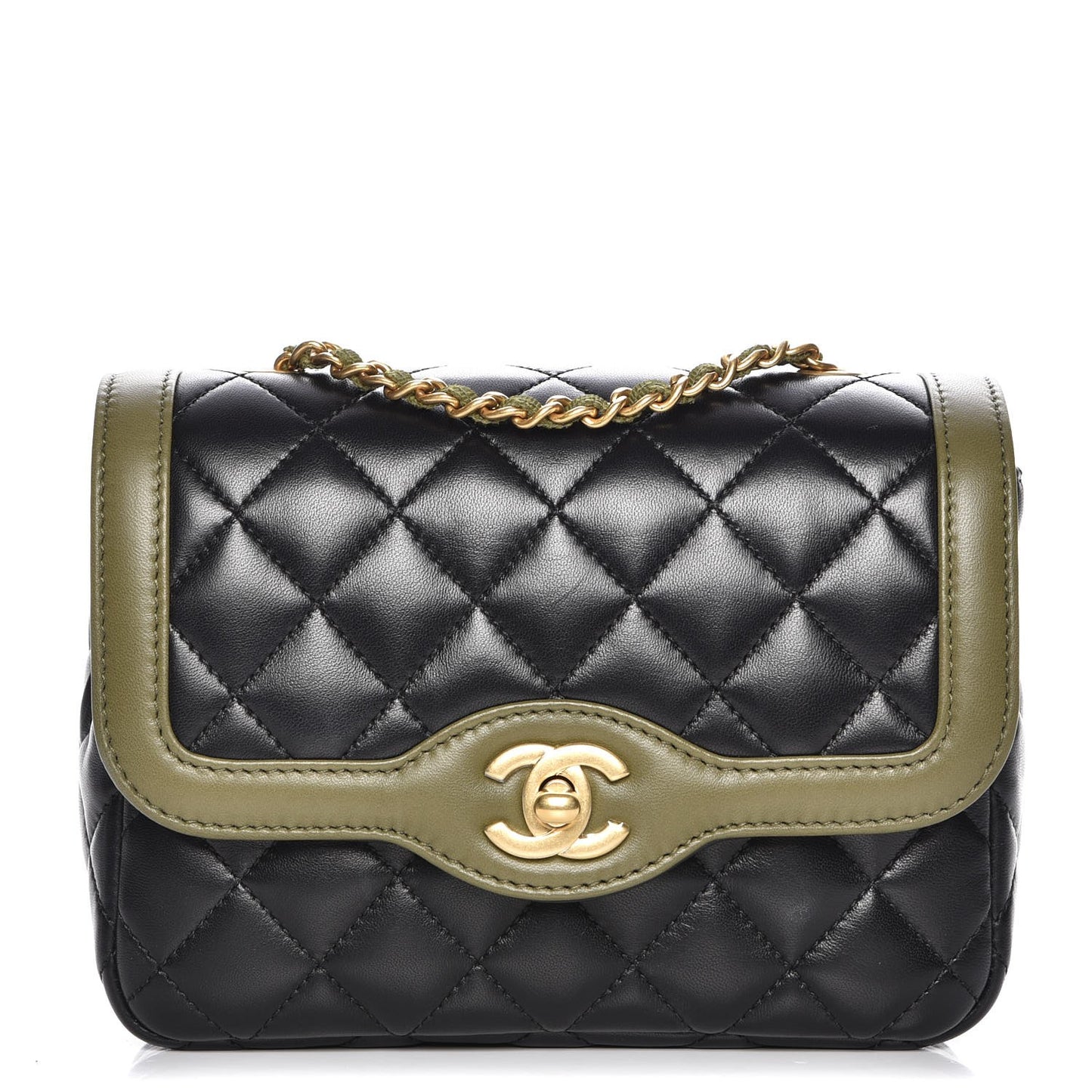 Lambskin Mini Square Flap Black Khaki