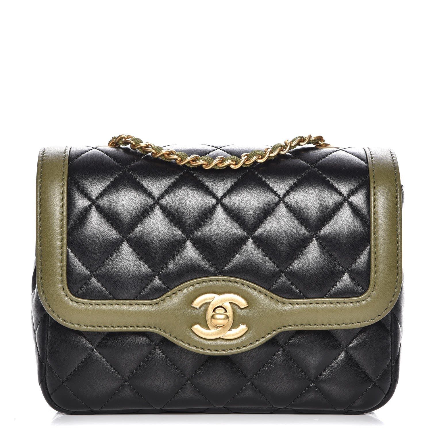 Chanel Lambskin Mini Square Flap Black Khaki 1 of 8