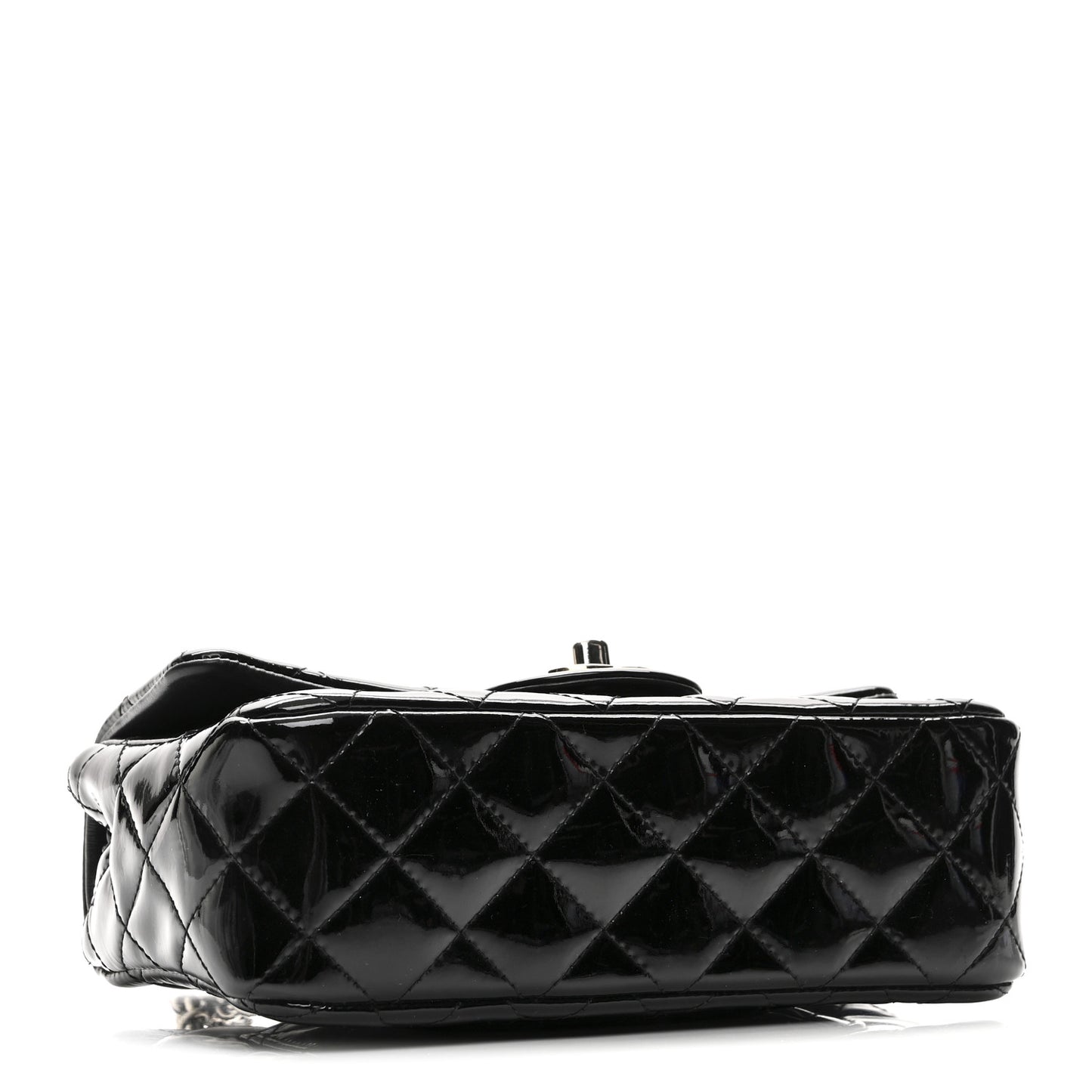 Patent Calfskin Quilted Mini Rectangular Flap Black