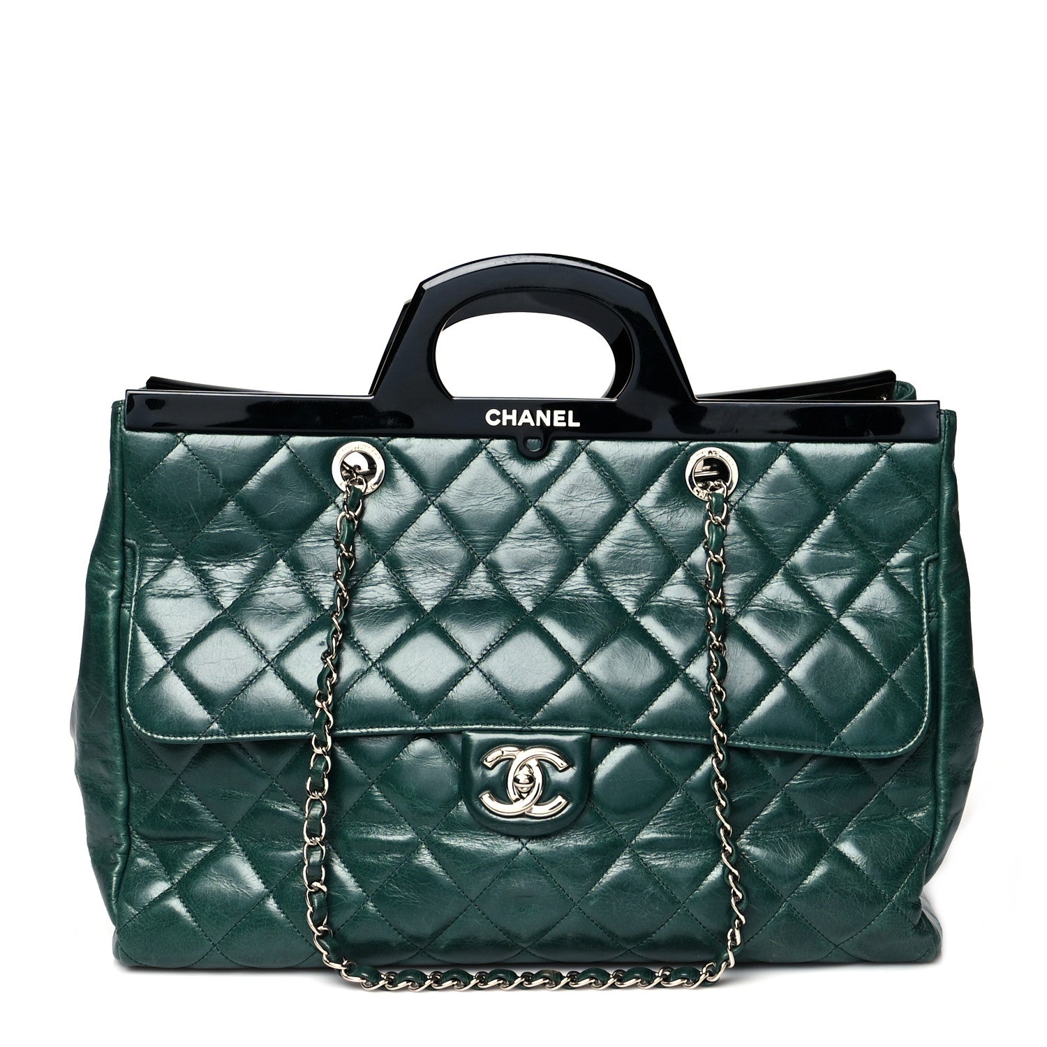 Chanel Glazed Calfskin Quilted Large CC Delivery Tote Green 1 of 13
