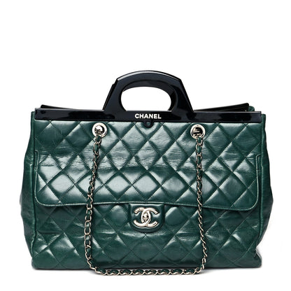 Chanel Glazed Calfskin Quilted Large CC Delivery Tote Green 1 of 13