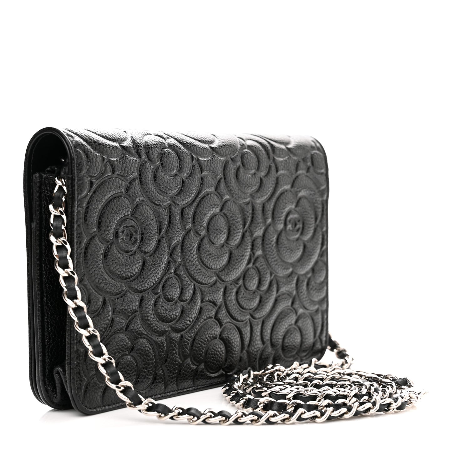 Caviar Camellia Embossed Wallet On Chain WOC Black