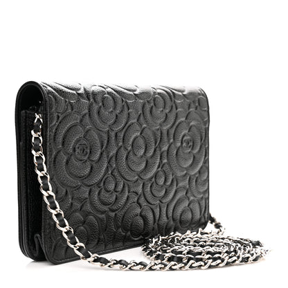 Chanel Caviar Camellia Embossed Wallet On Chain WOC Black 3 of 13