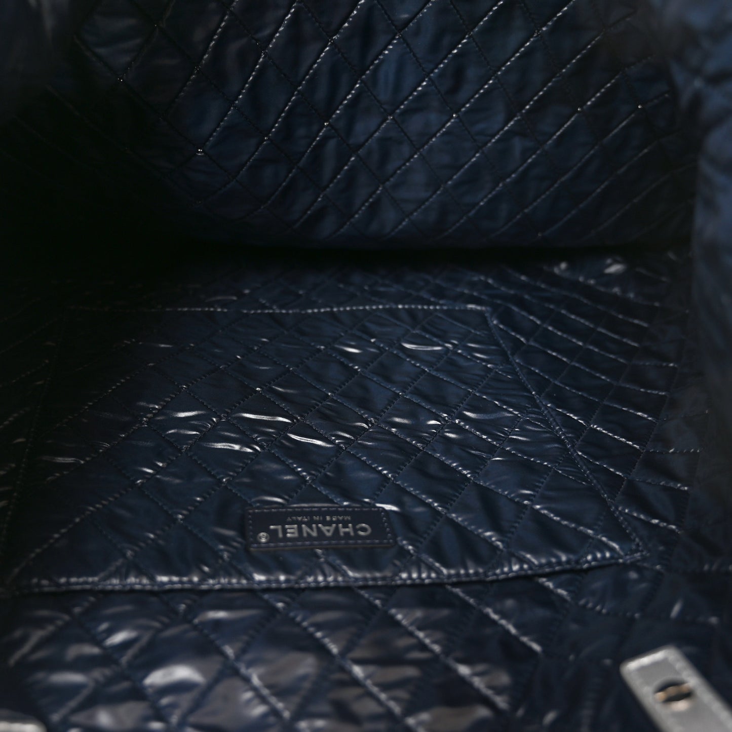Nylon Cat Emoticon Tote Navy Silver