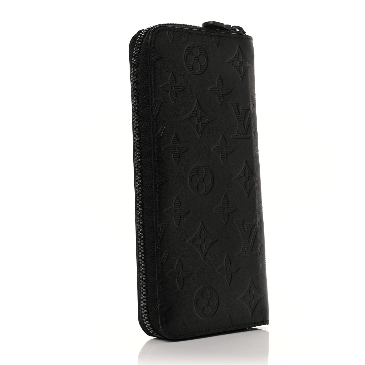 Calfskin Monogram Shadow Vertical Zippy Wallet Black