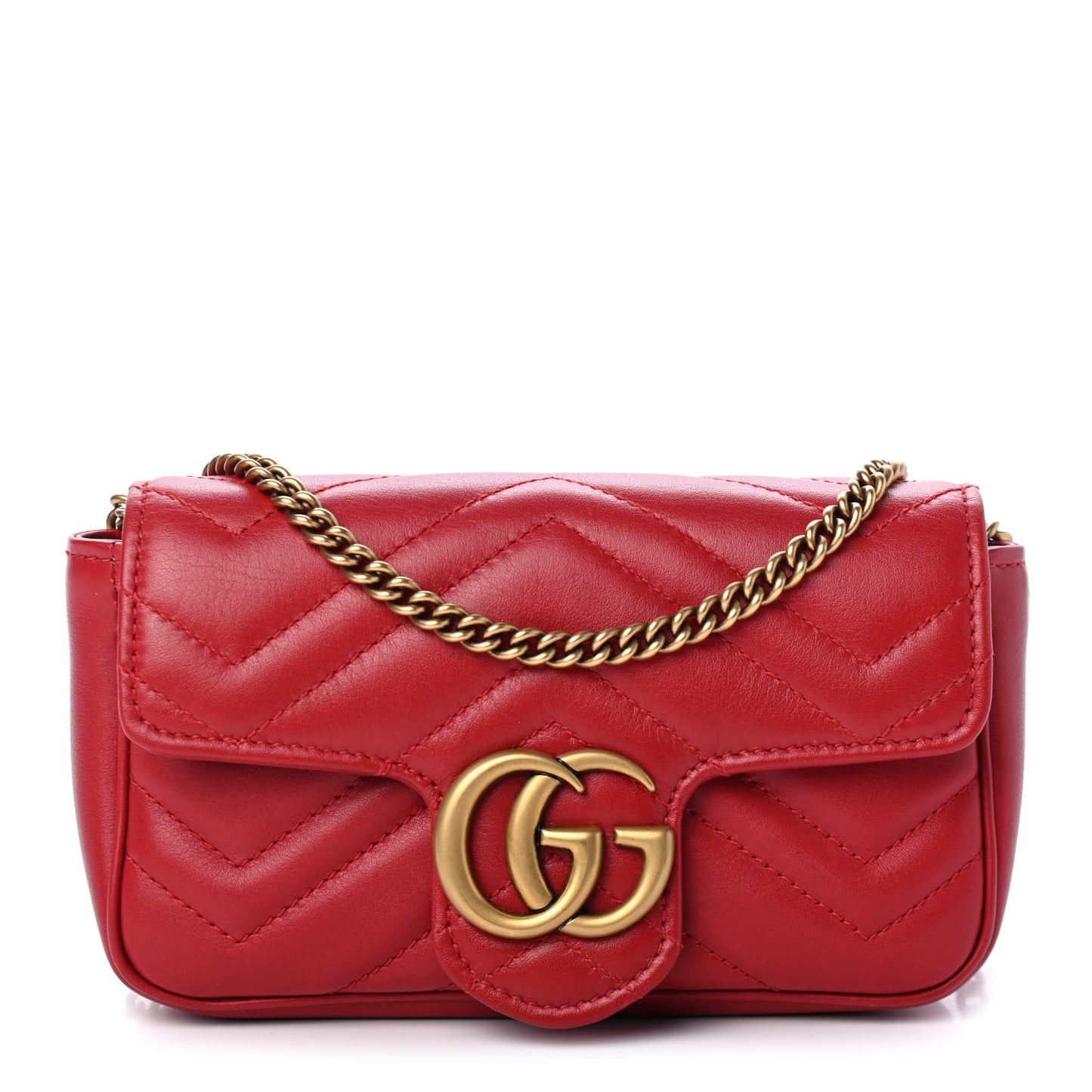 Calfskin Matelasse Super Mini GG Marmont Shoulder Bag Hibiscus Red