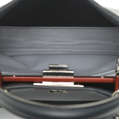 Fendi Vitello Seta Shiny Nappa Medium Peekaboo Iconic Satchel Blue Notte Ardesia 5 of 8