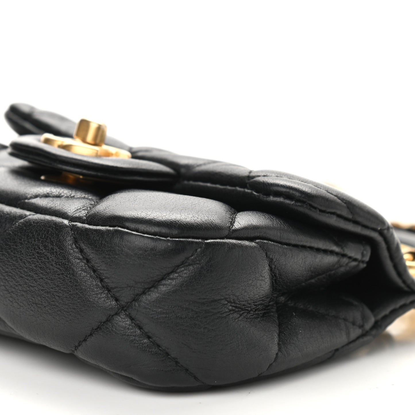 Calfskin Quilted Lady Handle Flap Card Holder With Chain Black