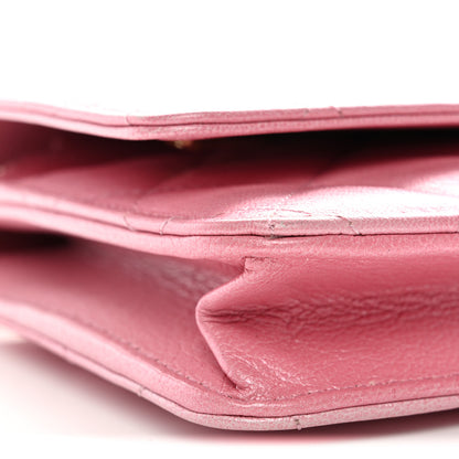 Chanel Iridescent Calfskin Quilted Wallet On Chain WOC Rose Pink 10 of 13