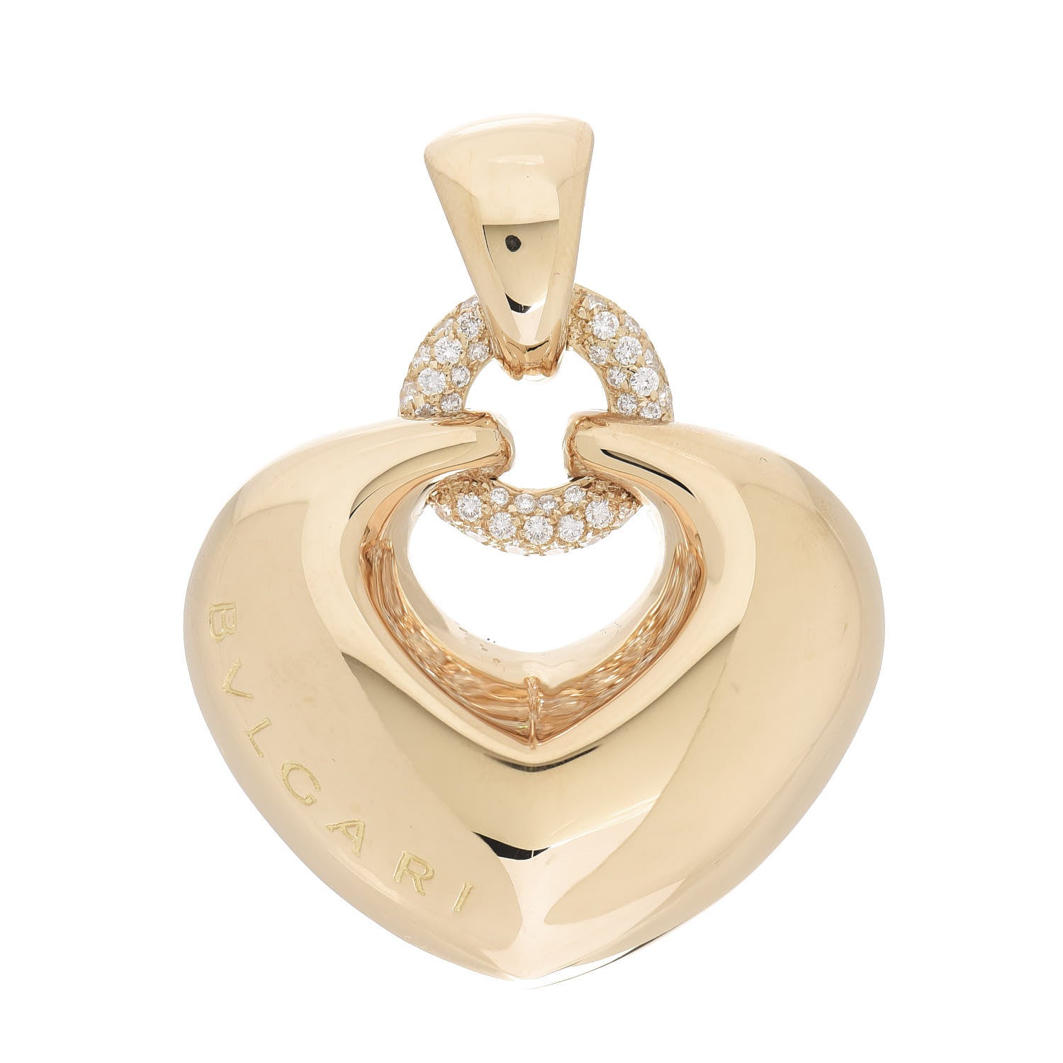 Bulgari 18K Yellow Gold Diamond Puffed Heart Pendant 1 of 3