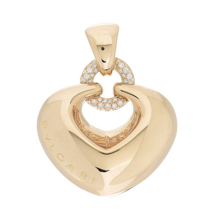 Bulgari 18K Yellow Gold Diamond Puffed Heart Pendant 1 of 3