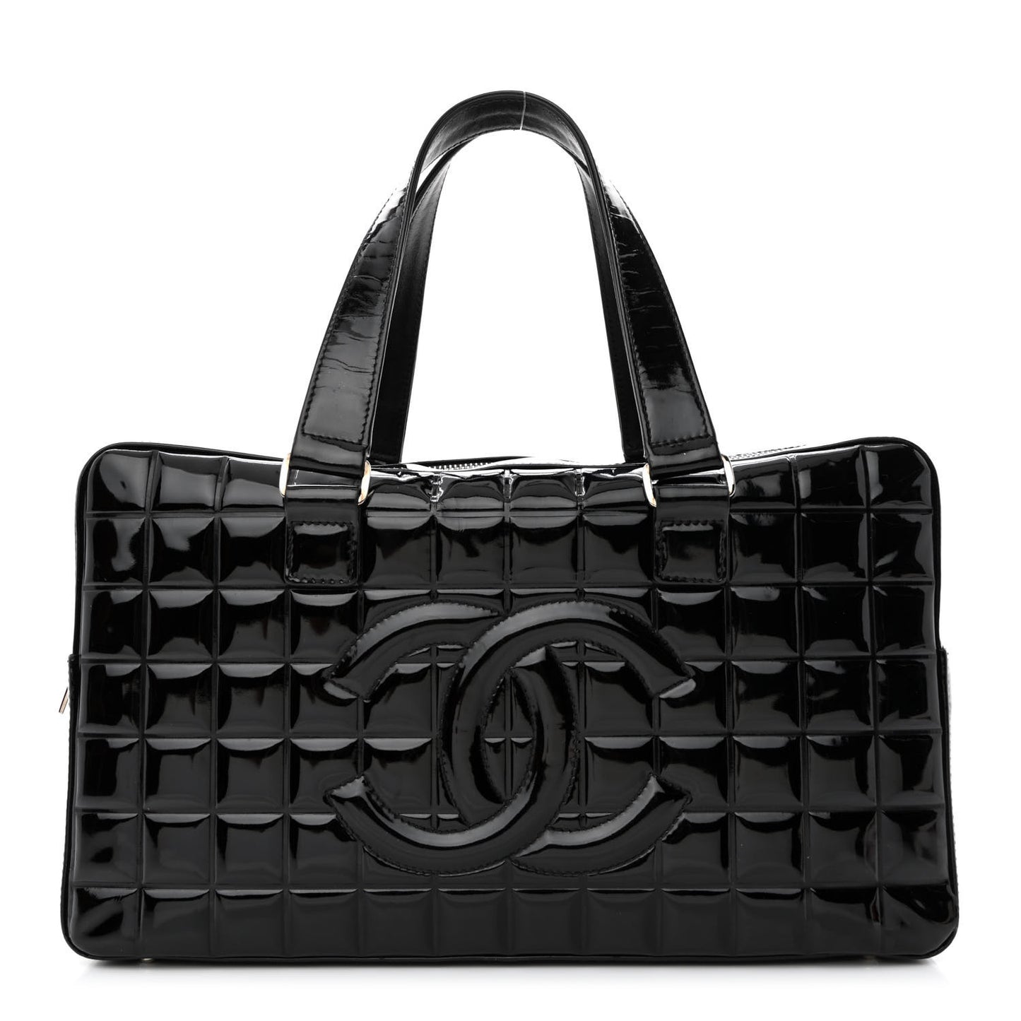 Patent Quilted Chocolate Bar Bowler Black
