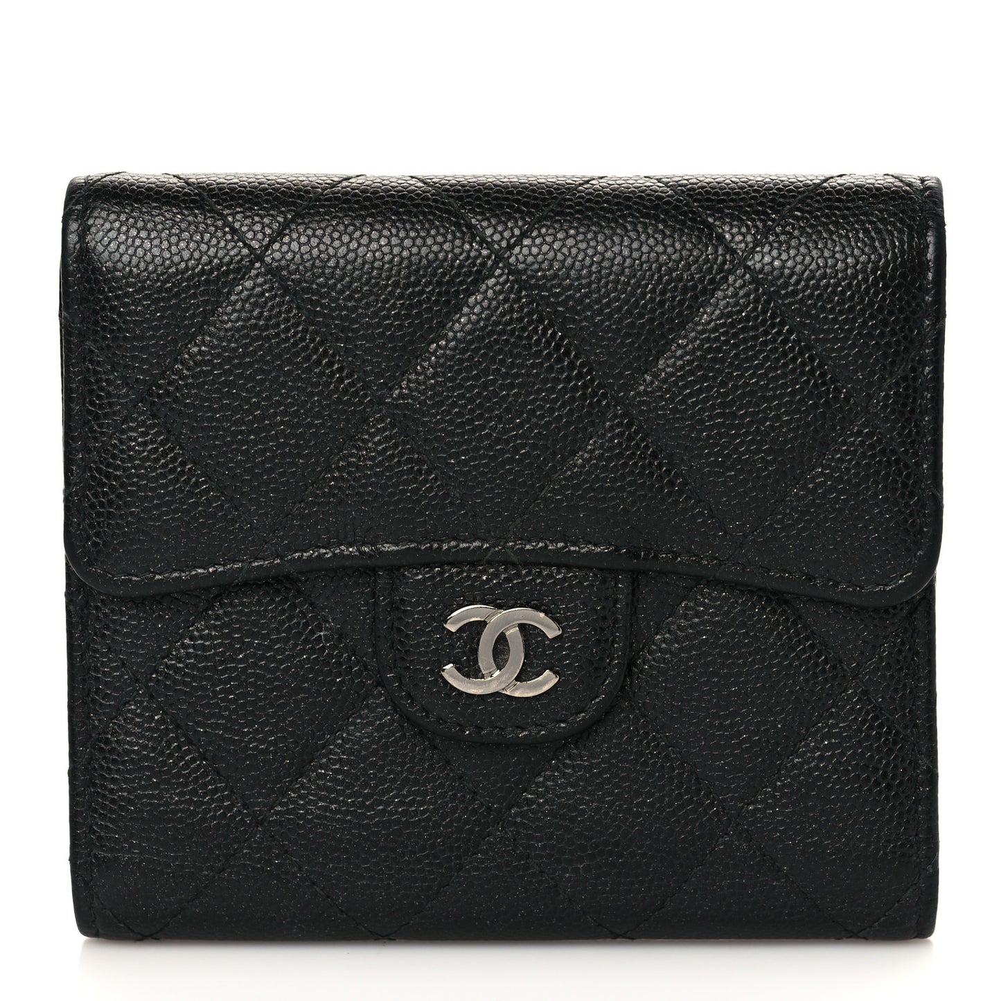 Caviar Quilted Compact Flap Wallet Black