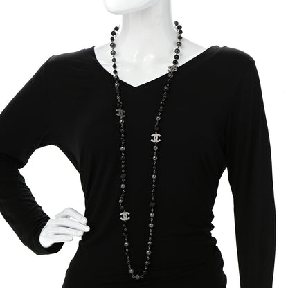 Chanel Pearl Beaded CC Long Necklace Silver Black 2 of 7
