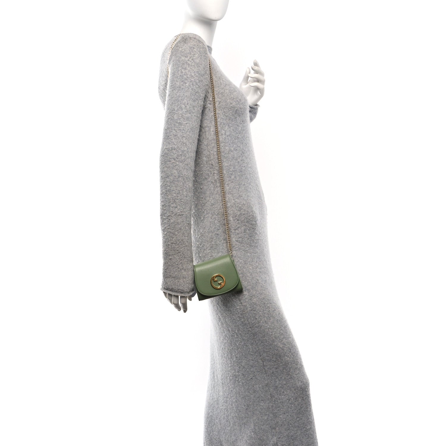 Gucci Roxy Calfskin Medium Blondie Chain Wallet Salamander Green 2 of 12