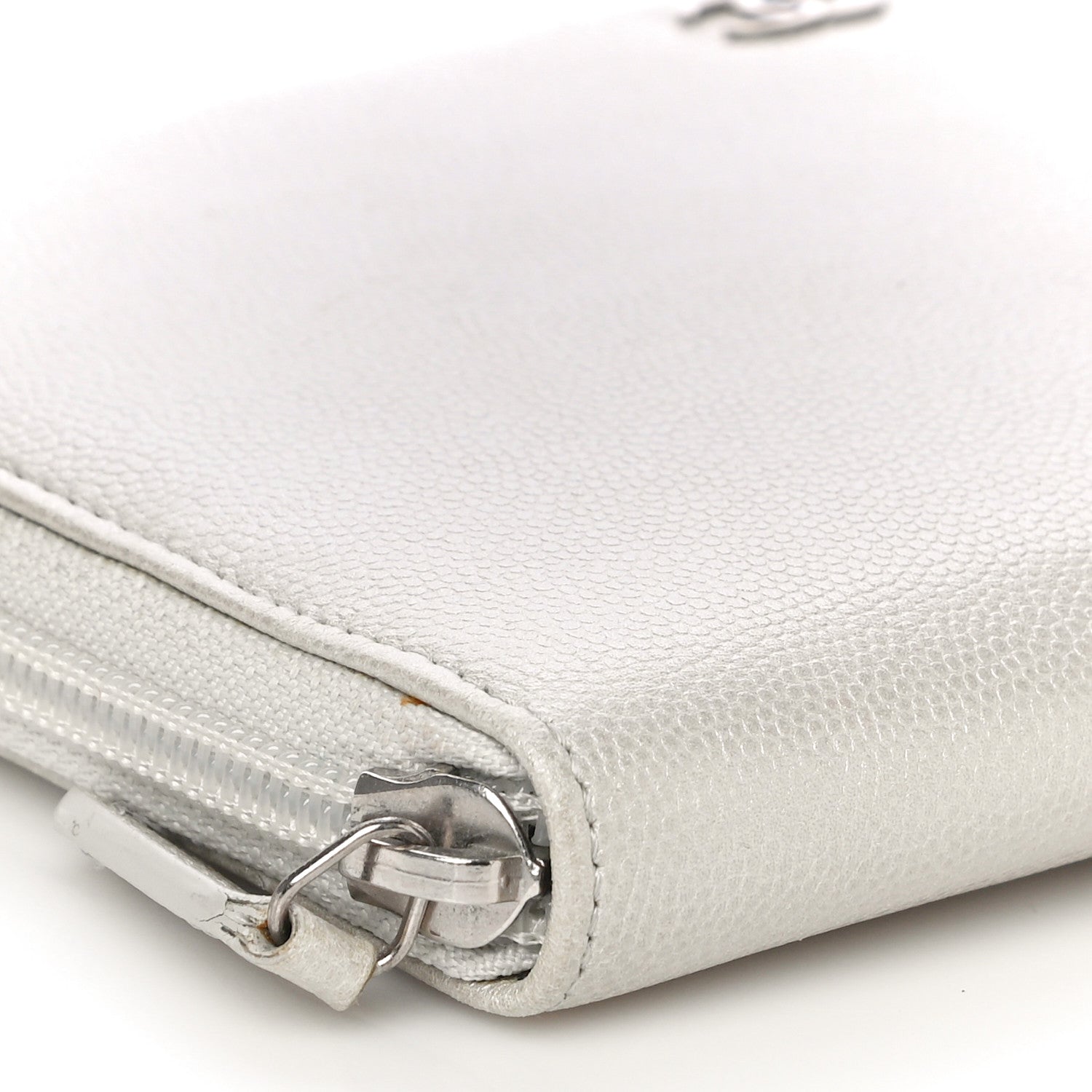 Chanel Metallic Caviar Large Sevruga Zip Around Organizer Wallet Silver 9 of 10