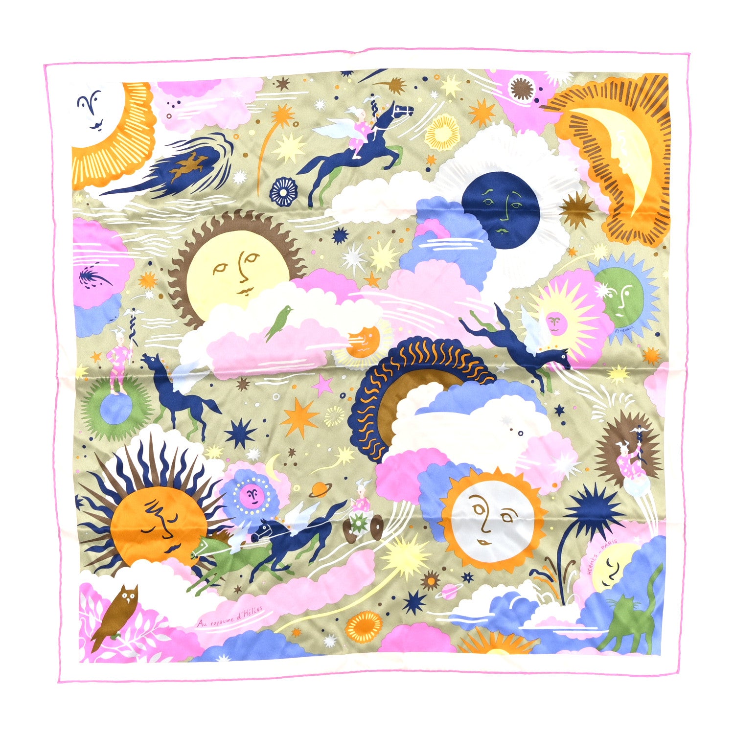 Hermes Silk Au Royaume d'Helios Scarf 70 Vert Amande Parme Ocre 1 of 5