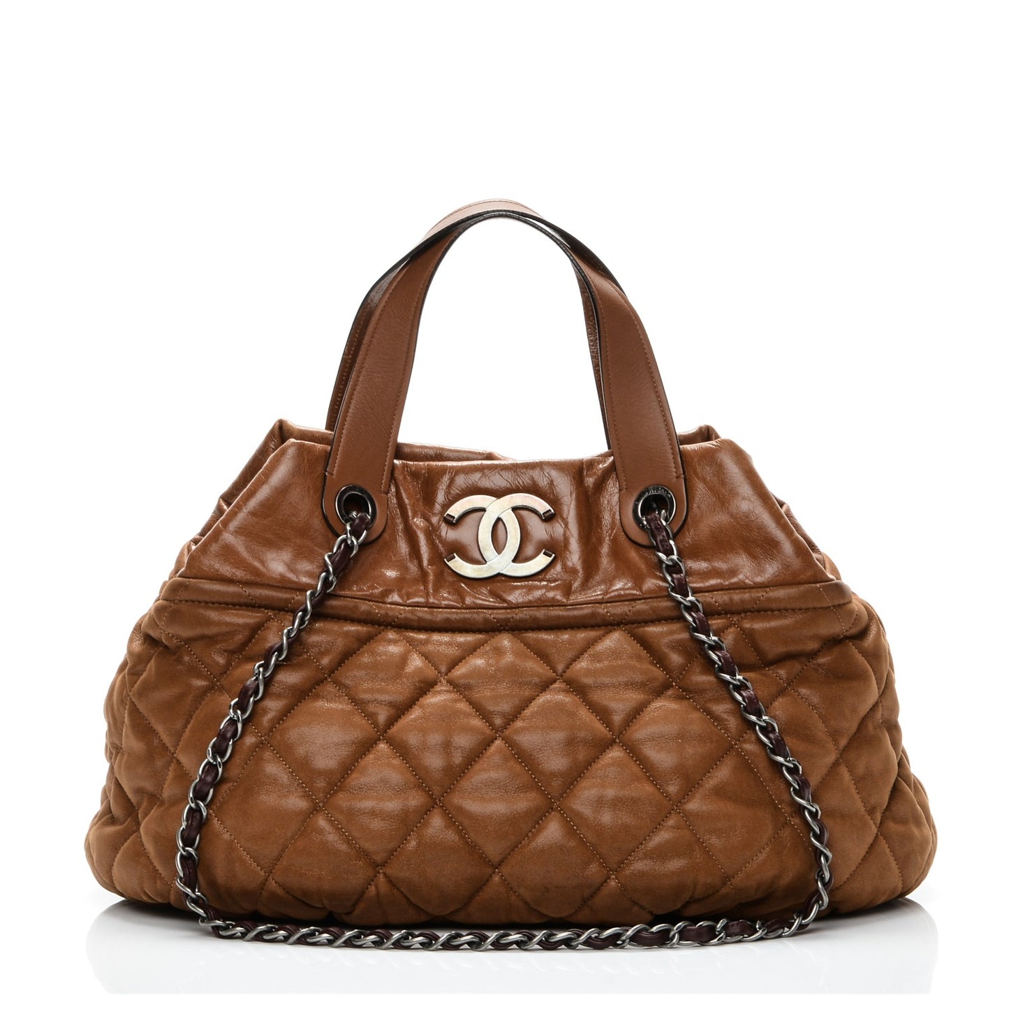 Iridescent Calfskin Large In The Mix Tote Light Brown